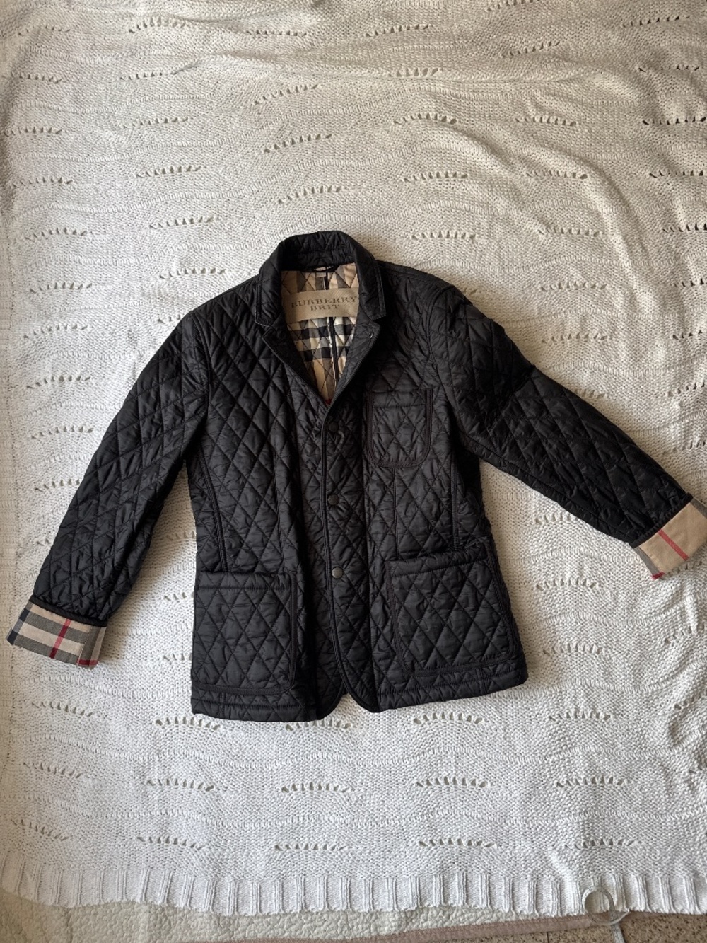 Burberry Black Quilted Lightweight Jacket with Signature Check Trim